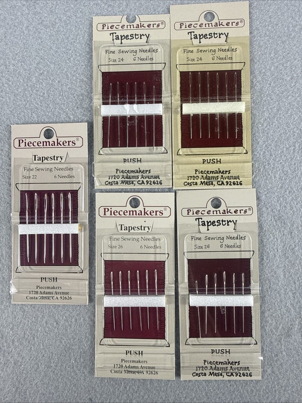 5 Packs Piecemakers Tapestry Needles Lot Sizes 26 24 22 Cross Stitch NOS